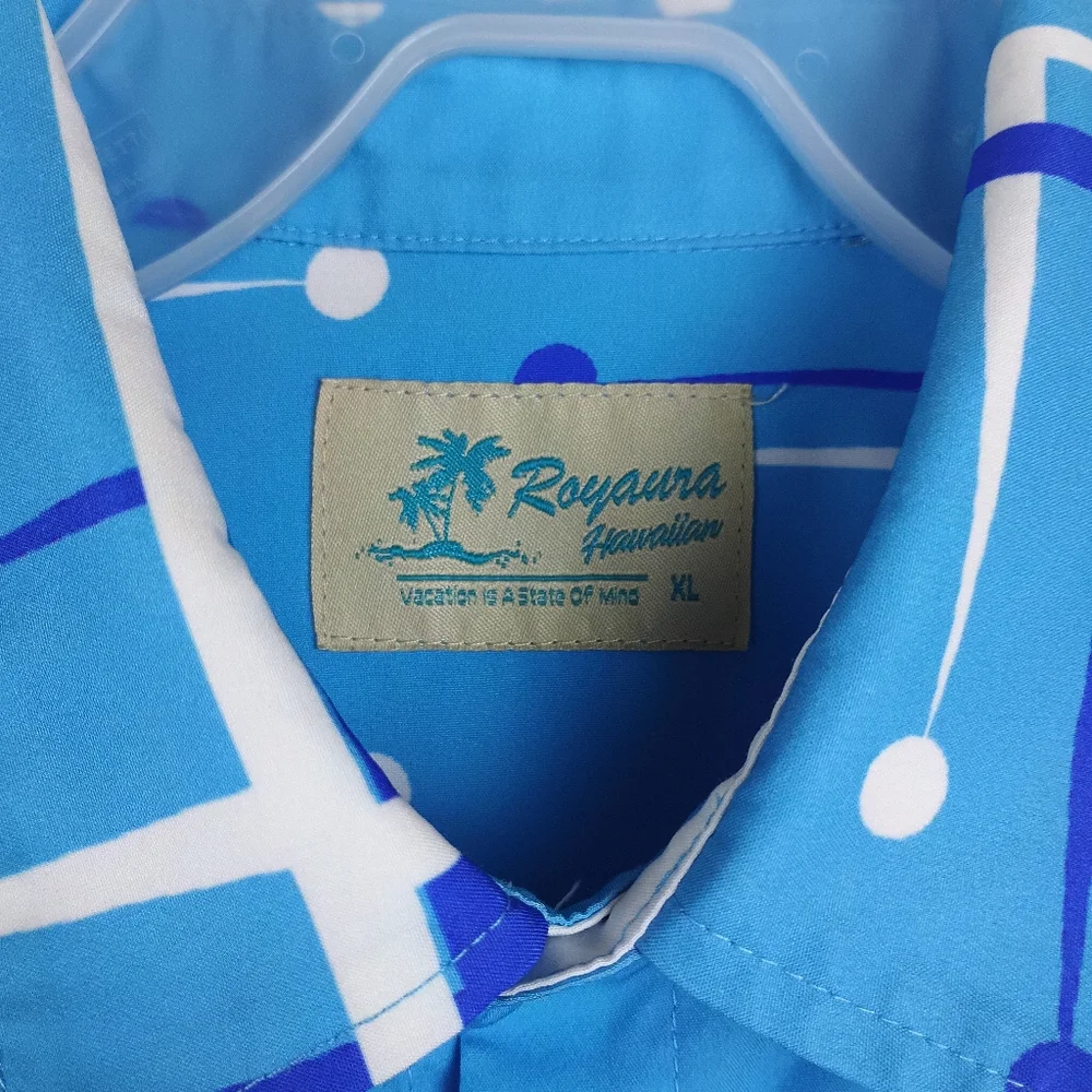 Royaura Hawaiian Blue Lines Pattern XL button down thin beach shirt color - Picture 9 of 13